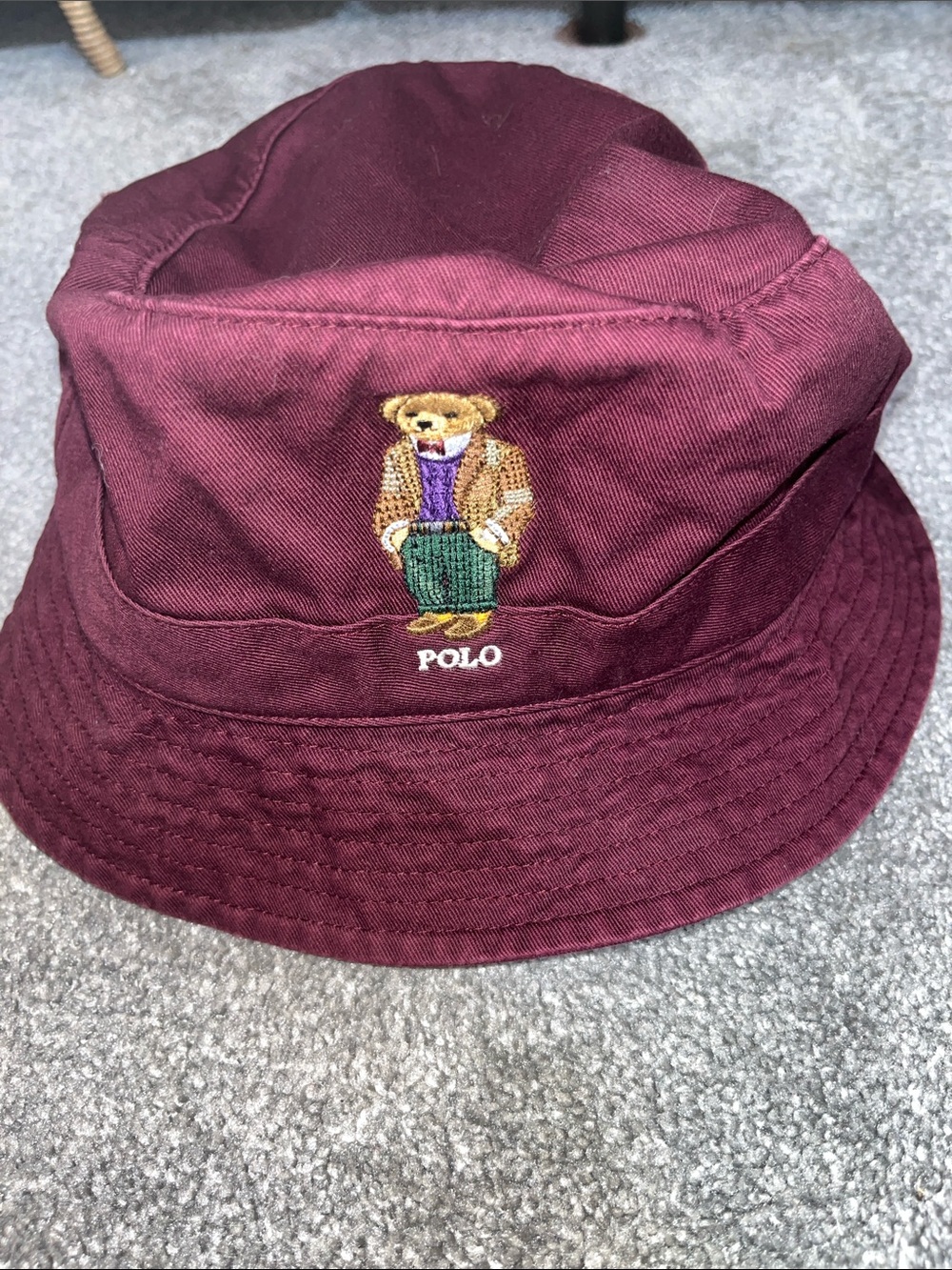 Polo by Ralph Lauren Burgundy Bear Embroidered Bucket Hat